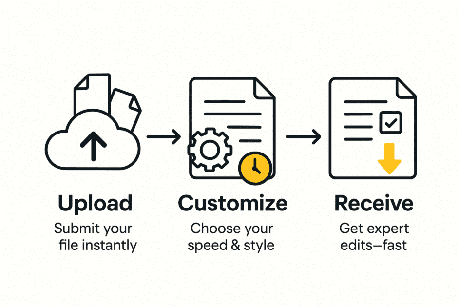 Proofreading service for everyone. Get help in 3 easy steps. Upload today.